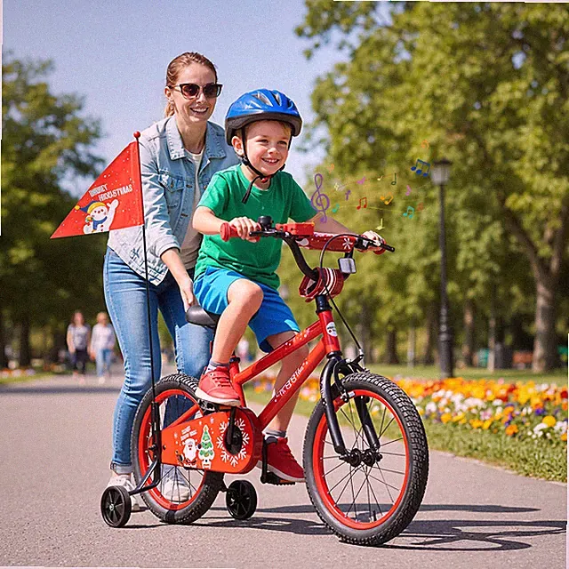 16" Kids Bicycle w/Training Wheels Handbrake & Coaster Brake Flag & Music