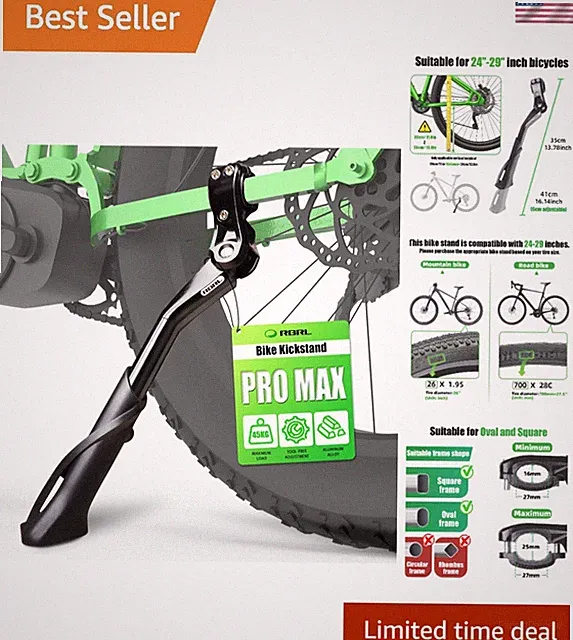 Bike Kickstand Aluminum Alloy Heavy Duty Adjustable for 24-29 Inch Bikes