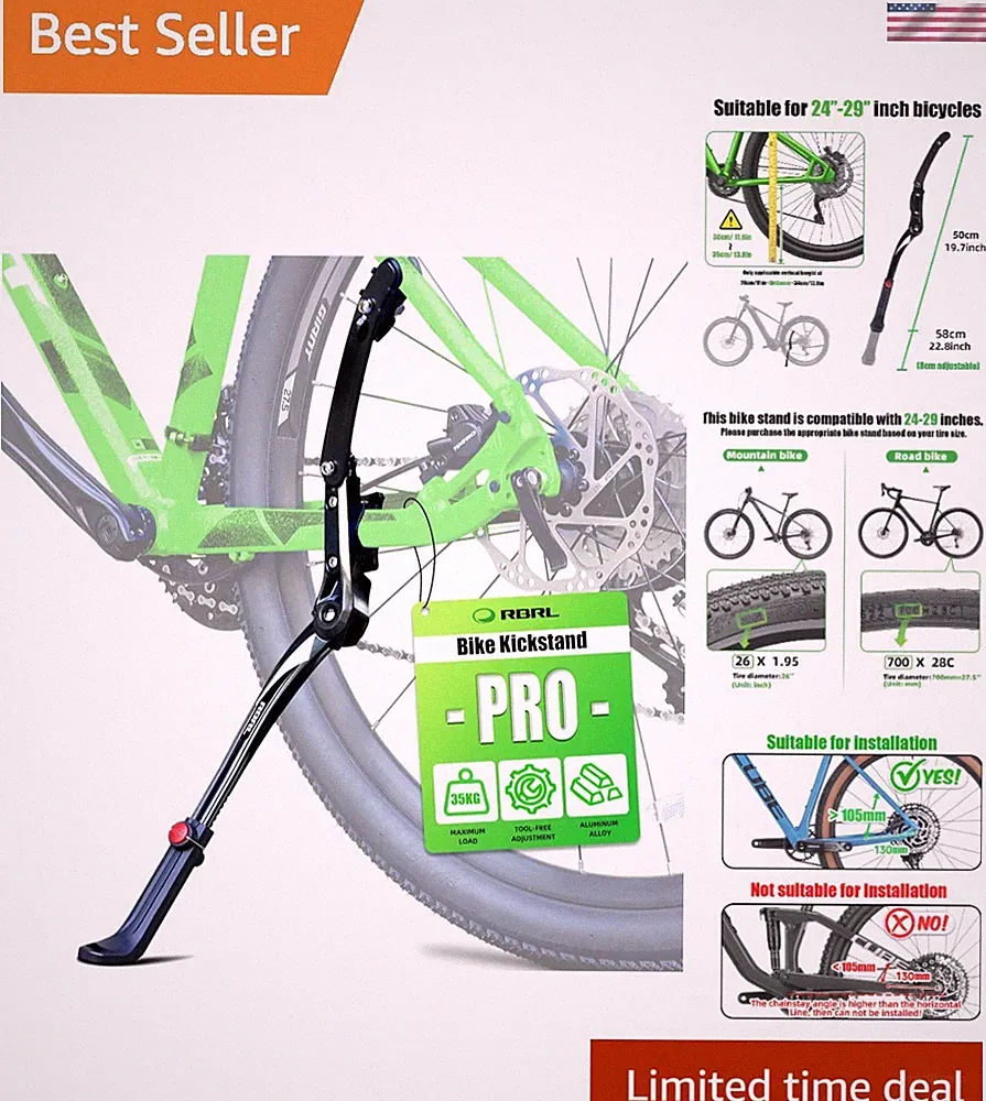 Bike Kickstand Aluminum Alloy Universal for 26 29 Inch Bikes Stable Adjustable