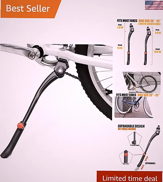 Durable Aluminum Alloy Kickstand for Mountain, Road, and BMX Bikes 24-29"
