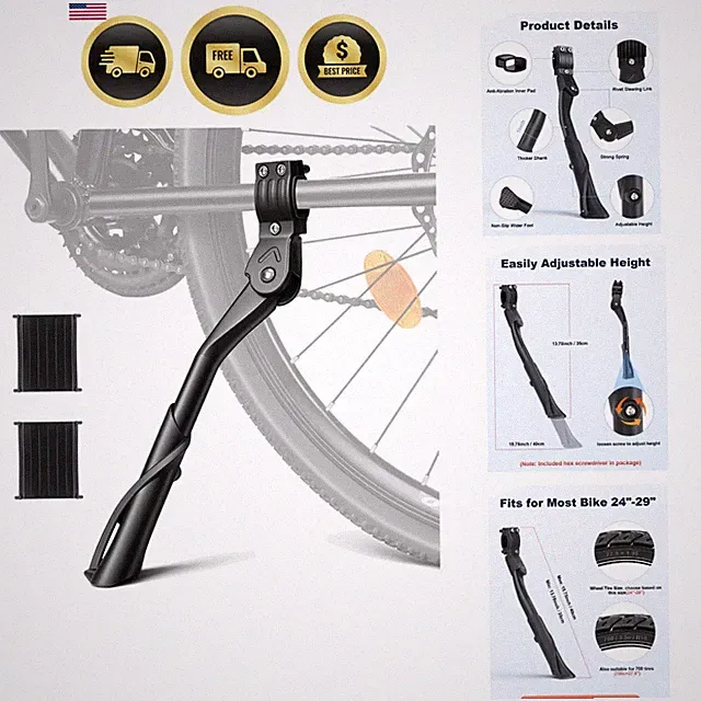 for Adult Bike, Adjustable Rear Side Bike Kick Stand for 24”-29" for Bicycles...