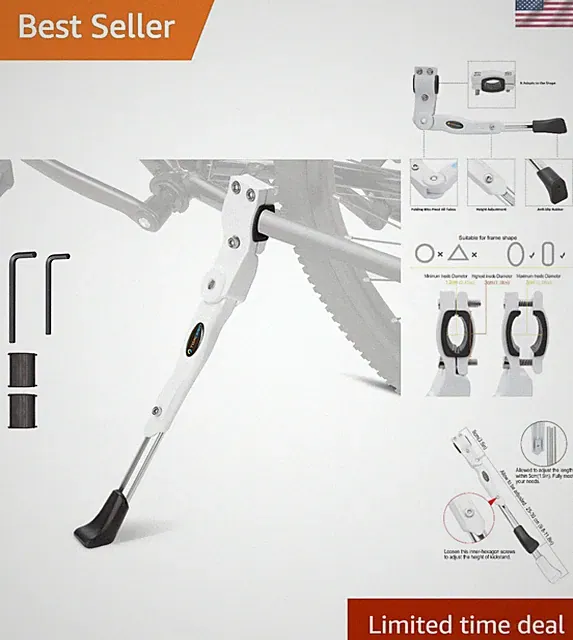 Sturdy Collapsible Kickstand for Mountain and Road Bikes — White, Fits 22-28"